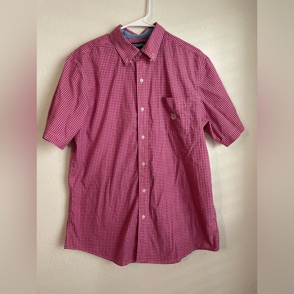 Chaps Pink and white checkered Casual short sleeve Button Down Shirt - L - Picture 1 of 7